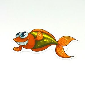 Grinning Tropical Ocean Water Fish Cartoon Style Single Decor Sticker